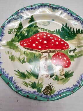 Anthropologie Nathalie Lete Dinner Plate Mushrooms Forest Bug Ceramic Display 10